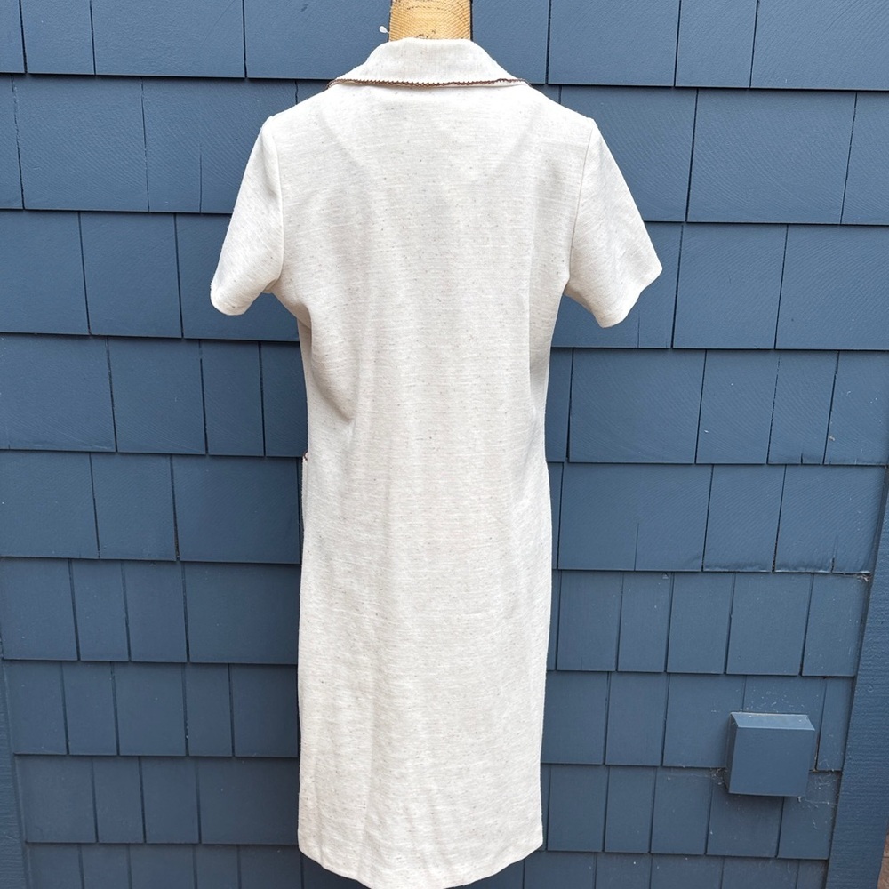 Vintage Cream Midi house Dress with brown accents speckled large 50’s - Picture 7 of 14